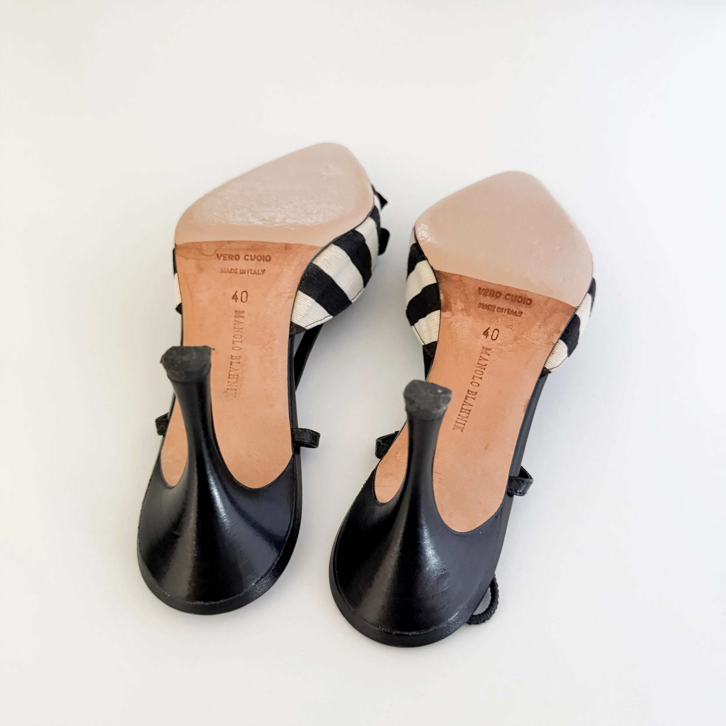 Prada Vintage Black & White Ribbon Bow Sandal Heels (US 10 / IT 40